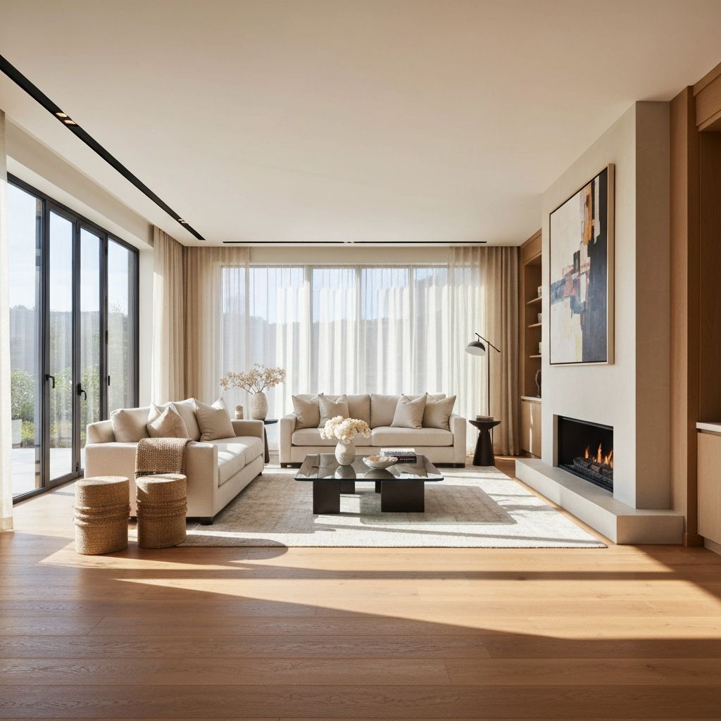 Luxurious living room with hardwood flooring